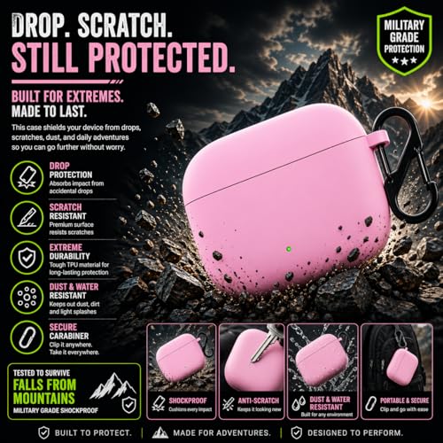 Image of Anvique Silicone Case Cover for Oneplus Nord Buds 4 Pro, Scratch Resistance, Shock Absorption, with Premium Carabiner (Pink)