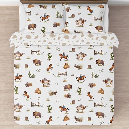 Juego de edredón vaquero matrimonial con estampado de vaca de 3 piezas 4
