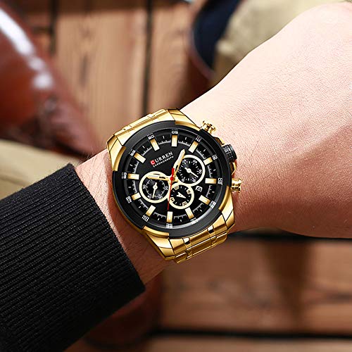 Relógio Masculino Curren 8361 GB Pulseira em Aço Inoxidável - Dourado e Preto