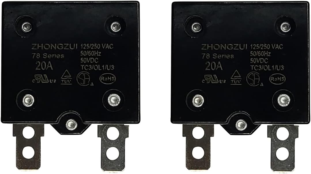 LinkePow 2PCS 20A Automatic Reset Relay Fuse Therma Switch Circuit Breaker Current Overload Protector Kid Powered Ride On Car Accessories