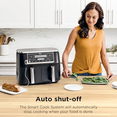 Ninja DZ550 Foodi 10 Quart 6-in-1 DualZone Smart XL Air Fryer with 2 Independent Baskets, Smart Cook Thermometer for Perfect Doneness, Match Cook & Smart Finish to Roast, Dehydrate & More, Grey