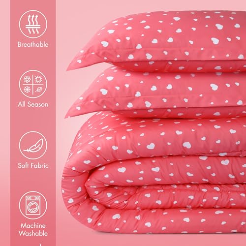 Utopia Bedding All Season Heart Comforter Set with 2 Pillow Cases, 3 Piece Soft Brushed Microfiber Kids Bedding Set for Boys/Girls, Machine Washable (Twin)