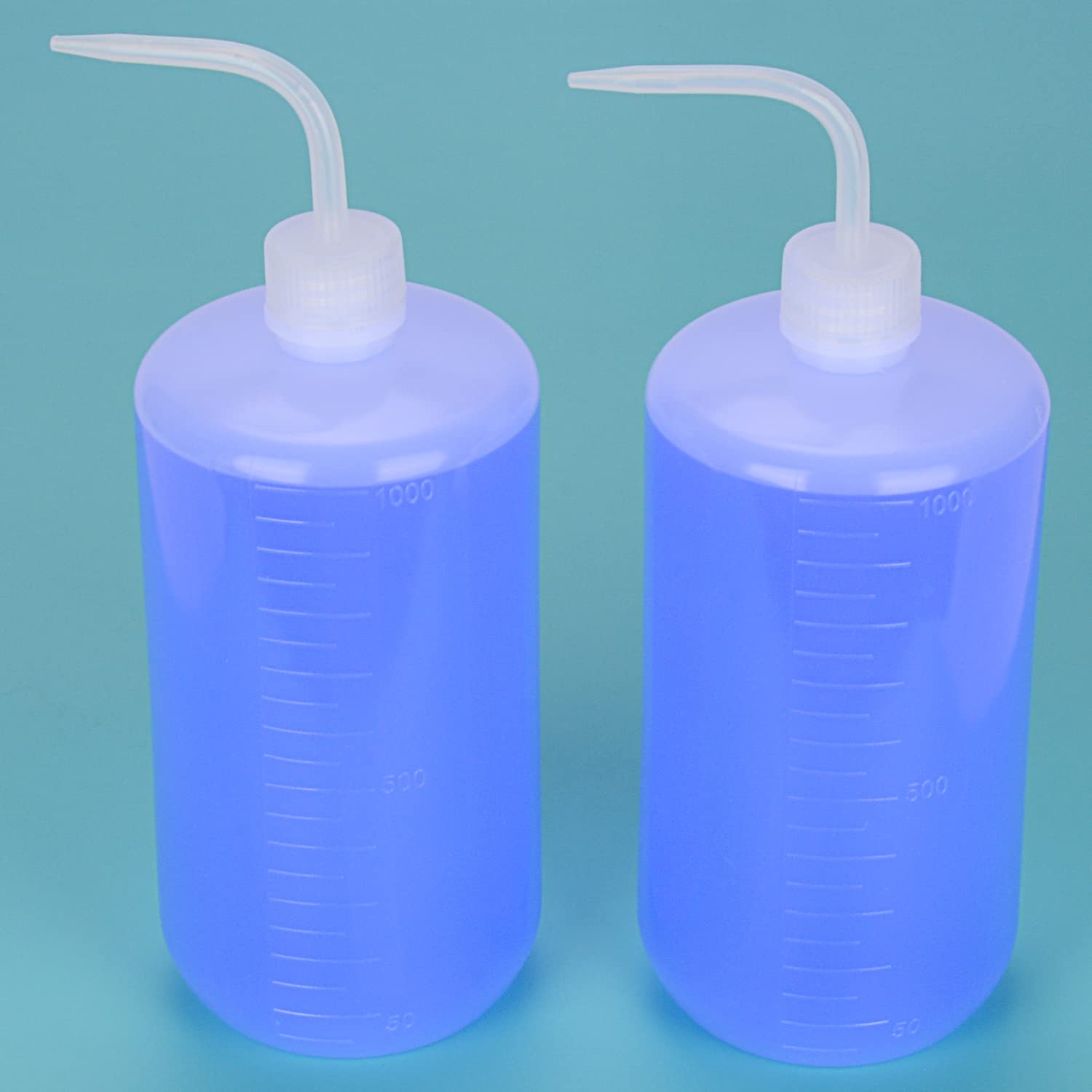 FunChem Confezione da 2 flaconi di lavaggio chimico, 1000 ml, in plastica LDPE con graduazioni chiare, apertura stretta per lavare in laboratorio