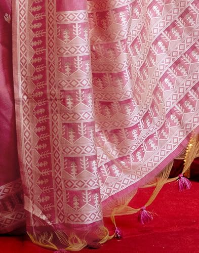 Image of SIRIL Women's Cotton Weaving Tassels Saree With Unstitched Blouse Piece