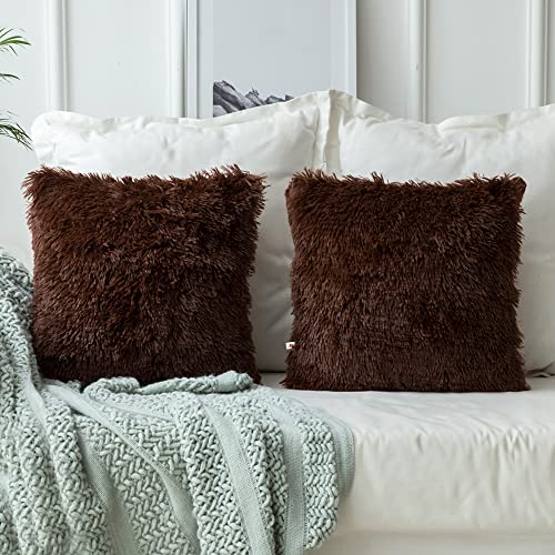 Image of Set of 2 Decorative Throw Pillow /Cushion Covers Pillowcases for Sofa Bedroom Car Cushion (18x18, Brown)