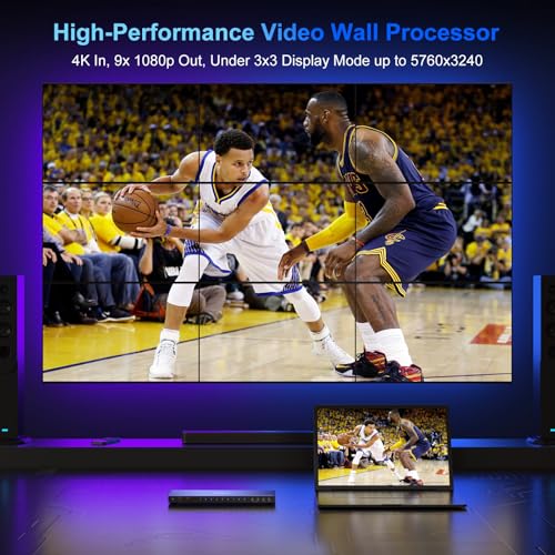 Image of PORTTA Video Wall Controller 3x3 4K, HDMI Video Wall Processor with 19 Splicing Modes, RS232, 180 Rotate, Audio Extractor, 3x3, 3x2, 2x3, 2x2, 4x2, 2x4, 1x2, 2x1, 9 tv Screens into 1 Wall Display