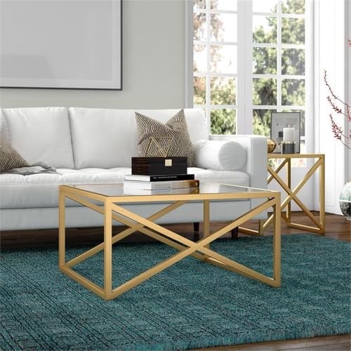 Image of Calix 32'' Wide Square Coffee Table in Brass