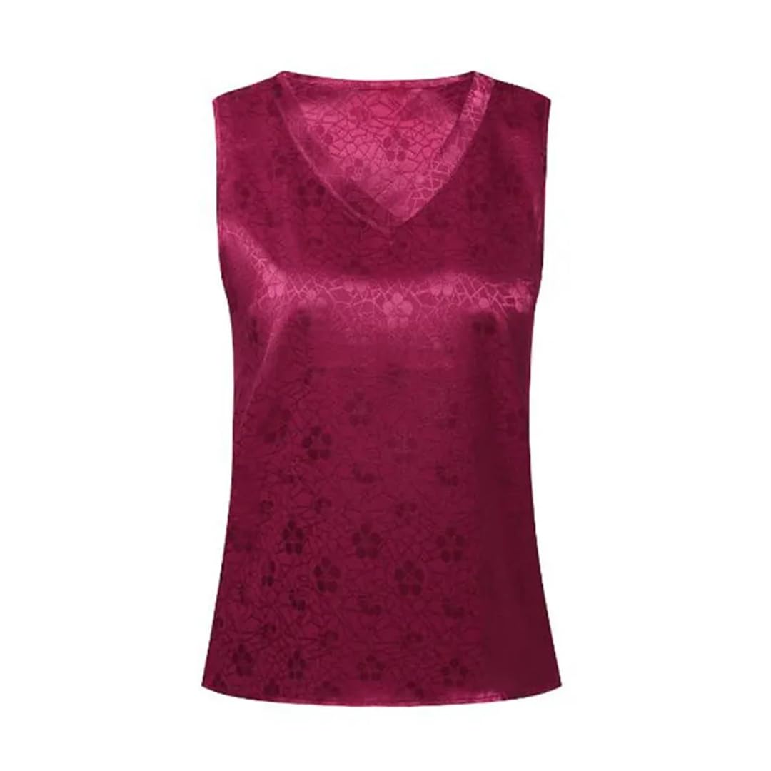 Camicetta da donna estiva senza maniche con stampa floreale in raso con scollo a V tinta unita casual