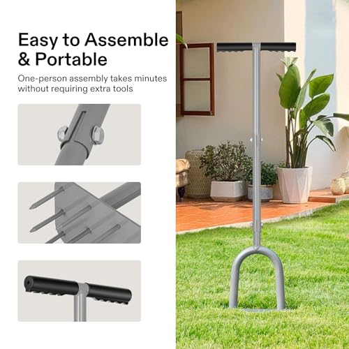 VIVOSUN 15-Spike Lawn Aerator Tool, Metal Spike Aerator, Efficient Manual Dethatching & Soil Aerating, Pre-Assembled Lawn Aeration Garden Tool, Durable Steel Structure with T-Handle & Wide Foot Bar - Image 5
