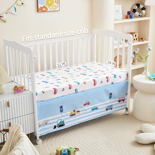 Image of 3-Piece Crib Bedding Set for Boys Girls - Ultra Soft & Skin Friendly Baby Bedding Set Includes Crib Comforter, Sheet & Crib Skirt(Vehicle)