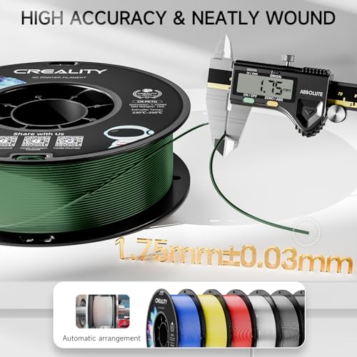 Image of CREALITY PETG Filament 1.75mm 3D Printer Filament, 1kg (2.2lb) Neatly Wound Spool, Dimensional Accuracy ±0.03mm, Fit for Ender, Bambu Lab, Anycubic,ELEGOO FDM Printers, Army Green