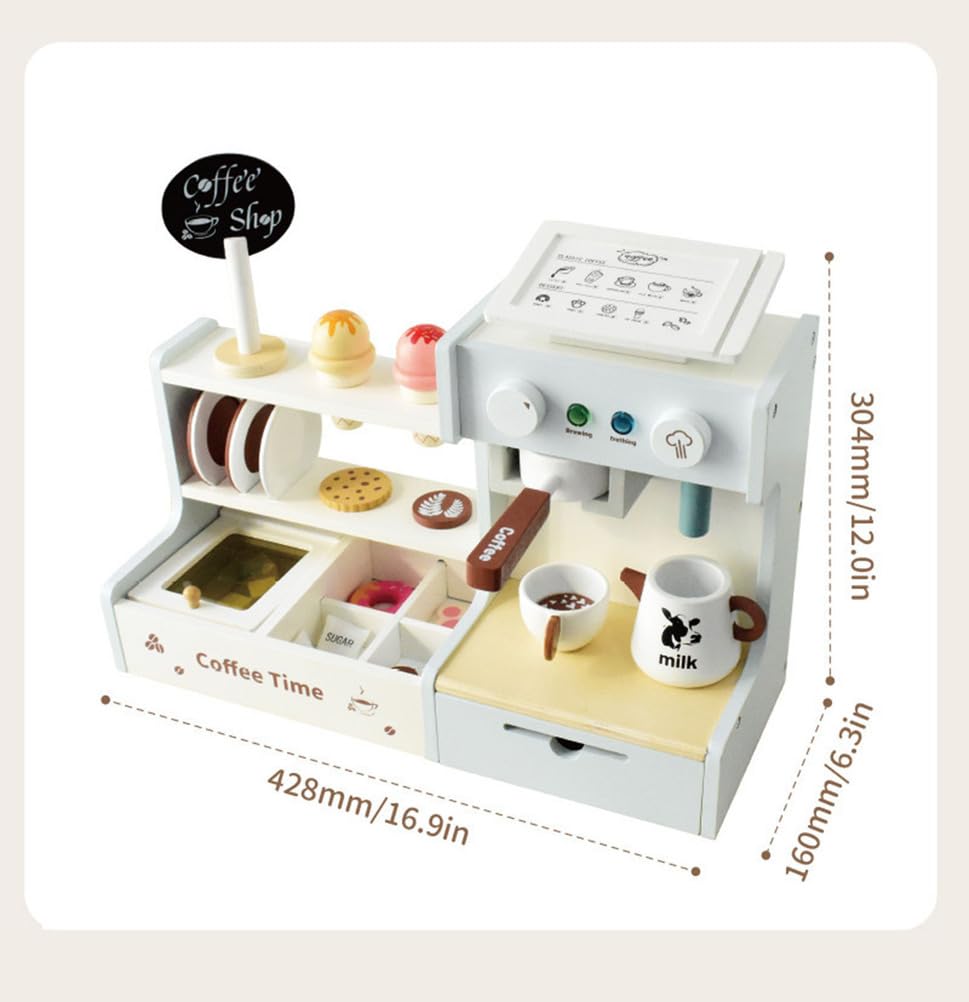 Set da Gioco Caffetteria in Legno, Banco Finta Macchina del caffè | Set Gioco di Ruolo Caffè, Cibo per Gioco di Finzione, Stazione del Caffè per Bambini