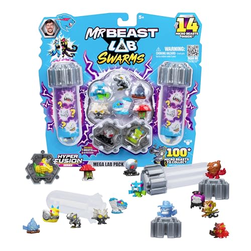 MrBeast Lab Swarms Series 3, Hyper Fusion Series, 14 Pack Collectible Micro Beasts, 14 Collectible Stickers &amp; 4 Fusion Caps to Build Out Your Own MrBeast Lab – Septic Snow Globe