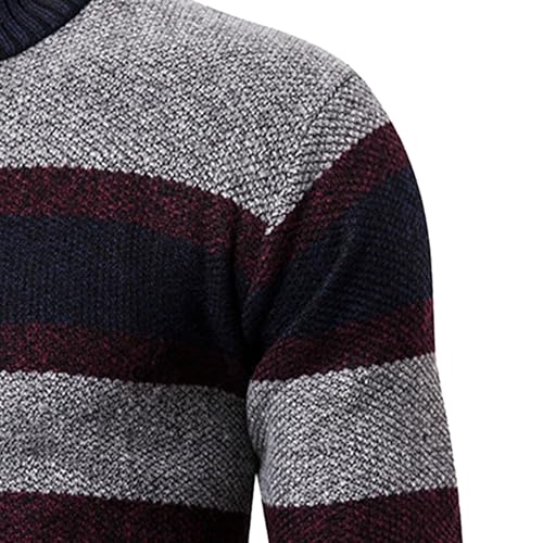 Men's Full Zip Striped Sweater Knit Stand Collar Zipper Long Sleeve Cardigan Tall Big Casual Knitwear Pockets Cardigans (Navy Blue,3X-Large)4