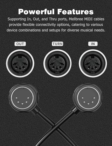 midi cable 5-pack 2ft 5-pin din 45-degree mirrored angled plug ultra-thin plugs for compact spaces compatible with keyboards synthesizers controllers via standard 5-pin din midi inoutthru ports