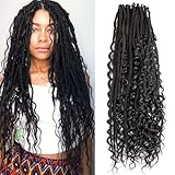 Lovenea 24 Inch 3 In 1 Synthetic Hair Dreadlock Extensions 30 Strands SE Dreads Extensions 100% Handmade Soft Single Ended Straight Curly Boho Wavy Dreads Natural Black (1B#, 30S)