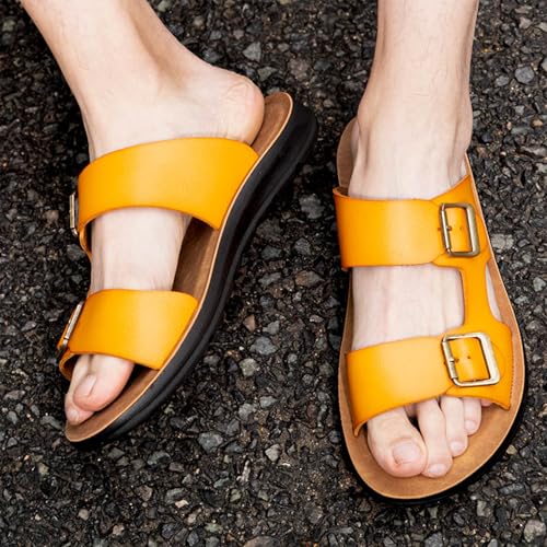 Men's Leather Slip-On Sandals Retro Two-Strap Buckle Design Anti-Slip Sole Comfortable Casual Slides for Walking Beach Indoor & Outdoor3