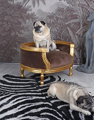Hundebett „Marie Antoinette“ – Barock-Rokoko Haustierbett mit antik-patiniertem Holzrahmen & Volutenform, H40×B70×T47 cm cat704a70 Palazzo Exklusiv