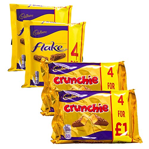 Cadbury Variety Selection | 8 Bars of Cadbury Flake & 8 Bars of Cadbury Crunchie | 16 Bars Total - PACK OF 4