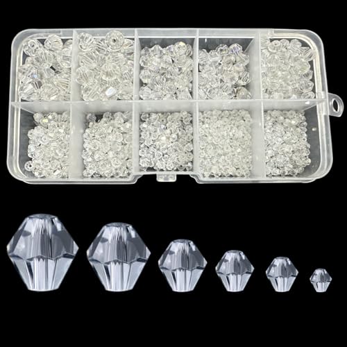 FAPUMOE Clear Crystal Bicone Faceted Glass Beads (900 Pieces, 2-8mm)