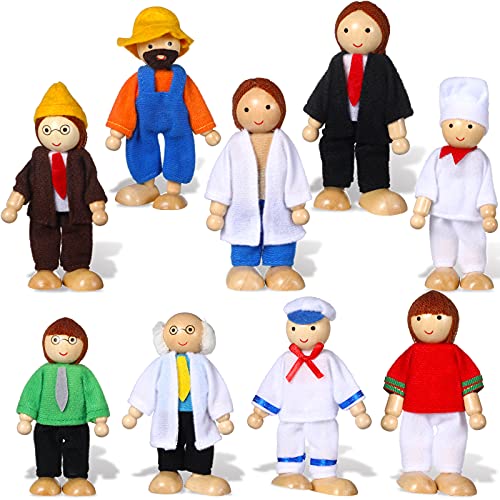 9 Stücke Sozial Arbeiter Figuren Set Familien Puppen Spiel Set Holz Figuren Set Puppenhaus Kollektion für Jungen und…