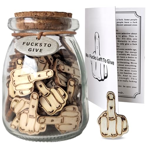 Jar of Fu c ks to Give Gag Gift Fuck Fingers Wooden Cutout in A Jar Bottle of Fucks