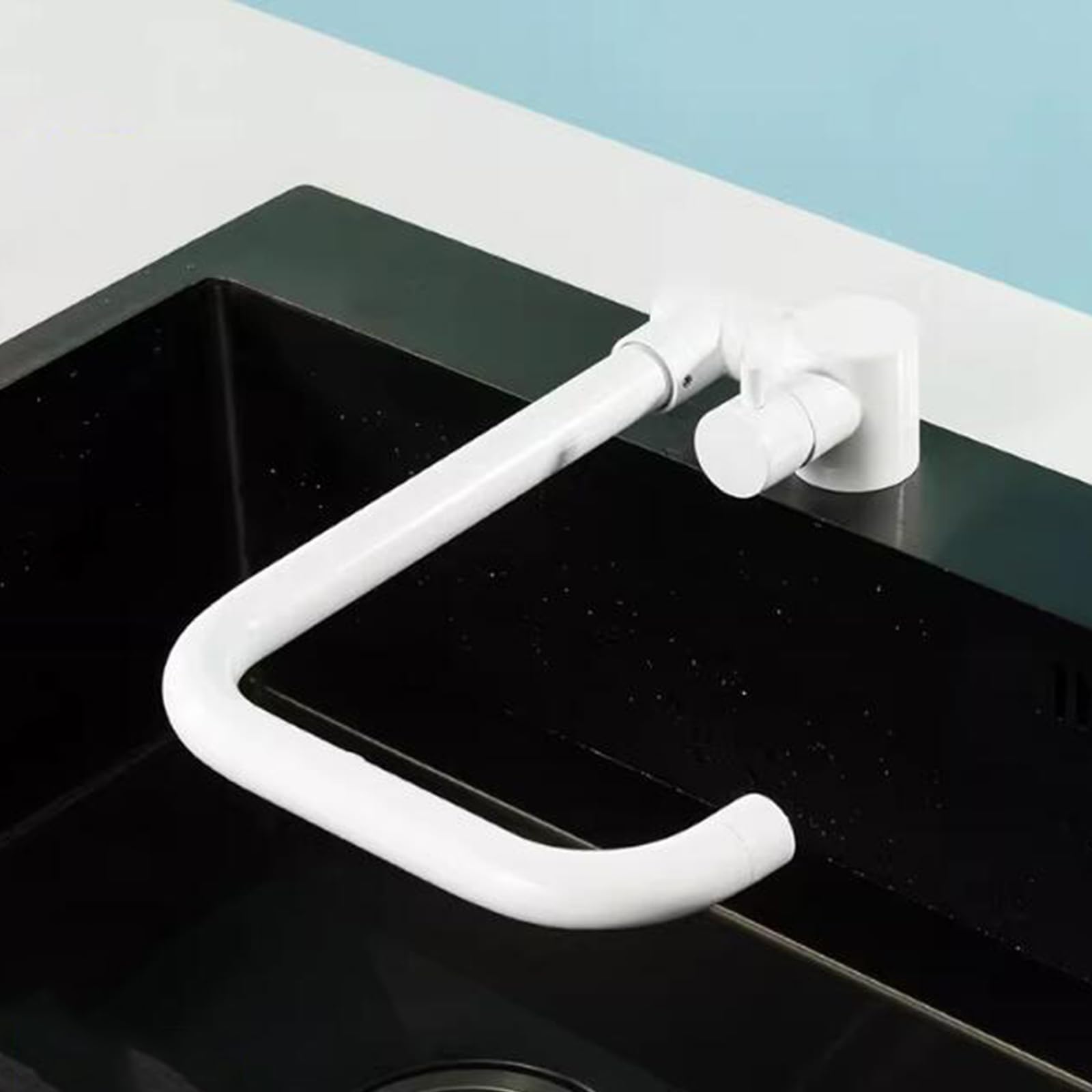 Rubinetto Lavello Cucina Pieghevole Sottofinestra Girevole Miscelatore Cucina Abbattibile Inox Acqua Fredda e Calda Maniglia Singola Monoforo-Bianco