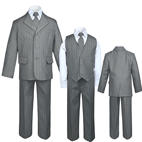 Unotux Infant Toddler Boy Teen Tuxedo Formal Party Wedding Pinstripe Suit Gray S-20 (7)