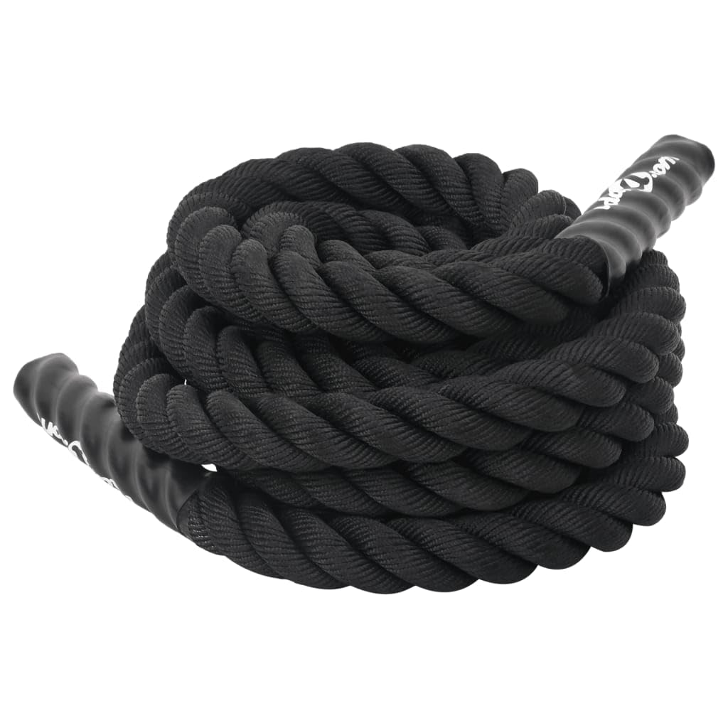 Battle Rope czarna, długość 4, waga włókna poliestrowego, akcesoria do treningu siłowego i wytrzymałościowego, z antypoślizgowymi uchwytami, do domowego treningu orbitreka