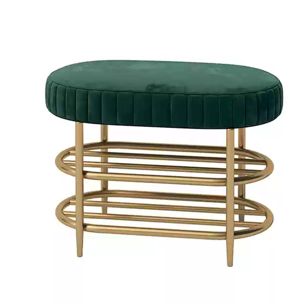 LWJSOCP Upholstered Shoe Bench with Storage and Gold Legs Dark Green Entryway Bench with Shoe Rack and Shoe Shelf for Living Room 23.6" Wide