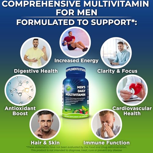 Image of Men's Daily Multivitamin - Vegan Methylated Multivitamin for Men with Saw Palmetto, Biotin, Organic Superfoods, Probiotics & Enzymes - Energy, Gut & Optimal Health Support - Easy to Swallow Capsules