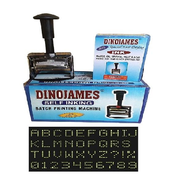 Image of DinoJames SG666 Mini Batch Coding Machine - 3mm Dotted Letter Size, 6-Line Max, 60x40mm Printing Area, Heavy-Duty Manual Printer for Expiry Date, MRP & Batch Marking (3mm Dotted)