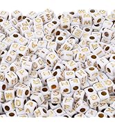 ZHIYUXI 1500pcs Acrylic Gold Letter Beads White Cube Alphabet Beads for Jewelry Making Friendship...