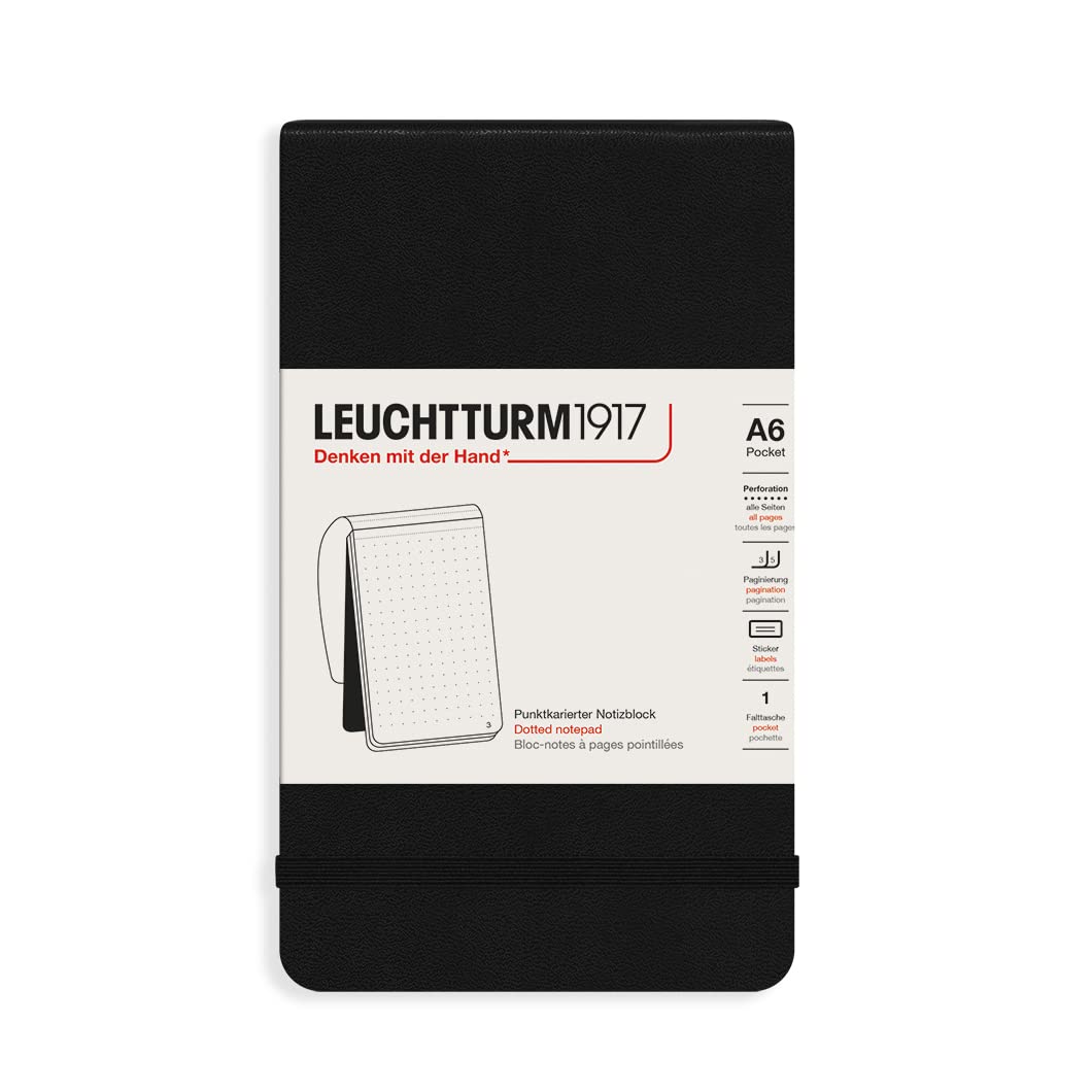LEUCHTTURM1917Pocket Notepad A6-184 Dotted Micro-Perforated Pages, Black