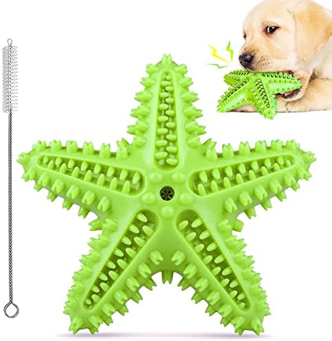 Dog Chew Toys Teeth Cleaning Toothbrush Squeaky Toy, Durable Puppy Teething Chewing Toy Pet Dental Oral Care Brushing Sticks For Aggressive Chewers Small Medium Breed (Green, Medium)