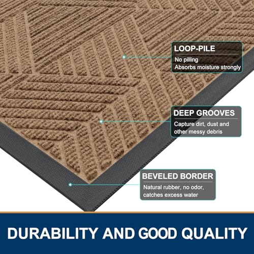 Image of Smiry Front Door Mat Outside Entrance, Heavy Duty Sturdy Natural Rubber Doormat, Trap Dirt and Moisture, Easy Clean Low Profile Mats for Indoor Outdoor Entry, Irregular Triangle (29.5x17, Coffee)