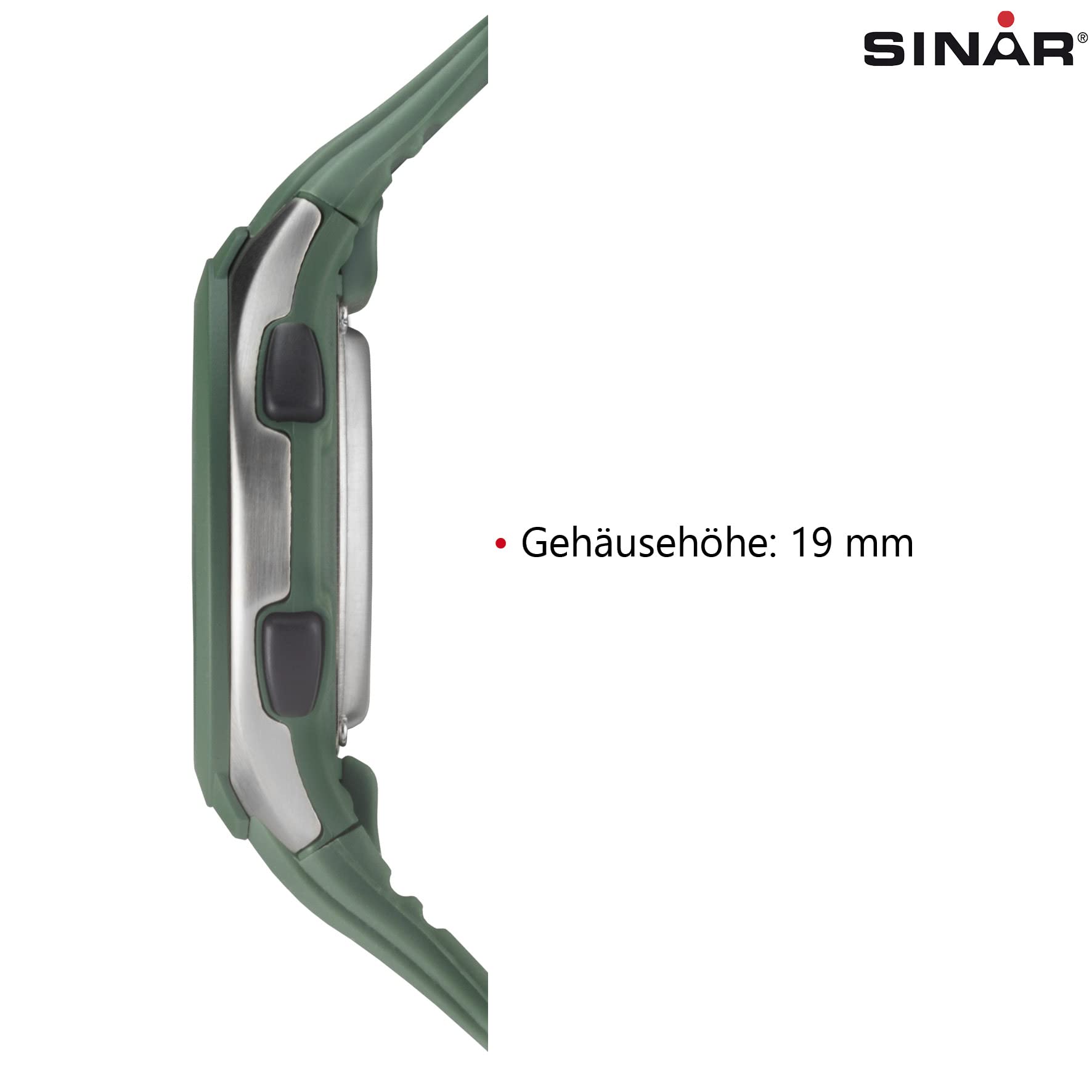 SINAR Zegarek damski męski młodzieżowy zegarek na rękę unisex zegarek sportowy outdoor cyfrowy kwarcowy 10 bar z silikonowym paskiem, 5 alarmów i światła khaki zielony XV-19-3