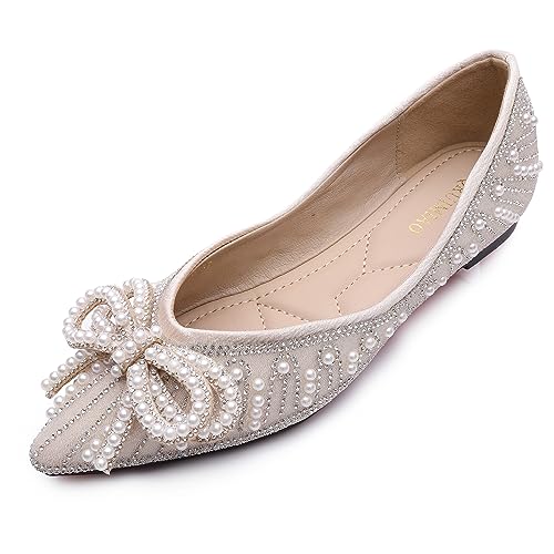 Flats Shoes Women Rhinestone Wedding Flats Pointed Toe Ballet Flat Shoe Low Heel Dress Shoes Sparkly Flats for Women - Main Image