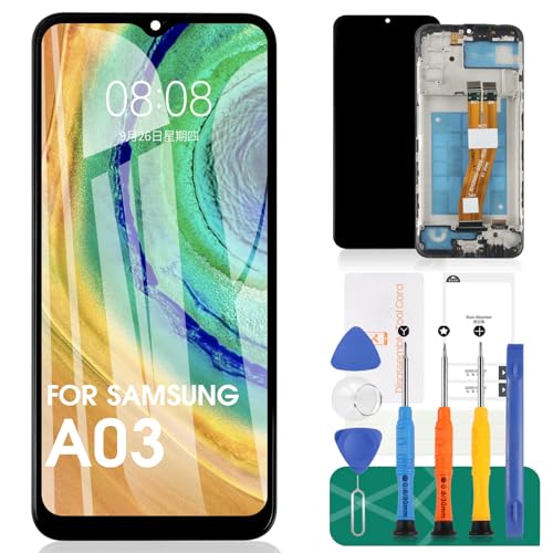 Para Samsung Galaxy A03 pantalla de reemplazo para Samsung A03 Lcd pantalla de visualización para Galaxy A03 pantalla táctil SMA035G digitalizador conjunto de kits de reparación con marco（Negro,162mm）