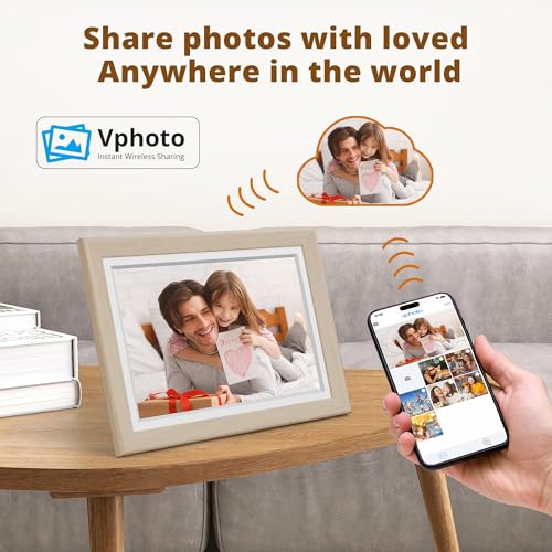 Image of Dragon Touch Digital Picture Frame WiFi 10 inch IPS Touch Screen Digital Photo Frame Display, 32GB Storage, Auto-Rotate, Share Photos via App, Email, Cloud, Classic 10 Brown