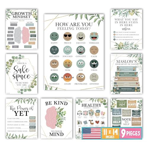 Affiches santé mentale école primaire et posters Growth Mindset pour counseling scolaire 27x35cm