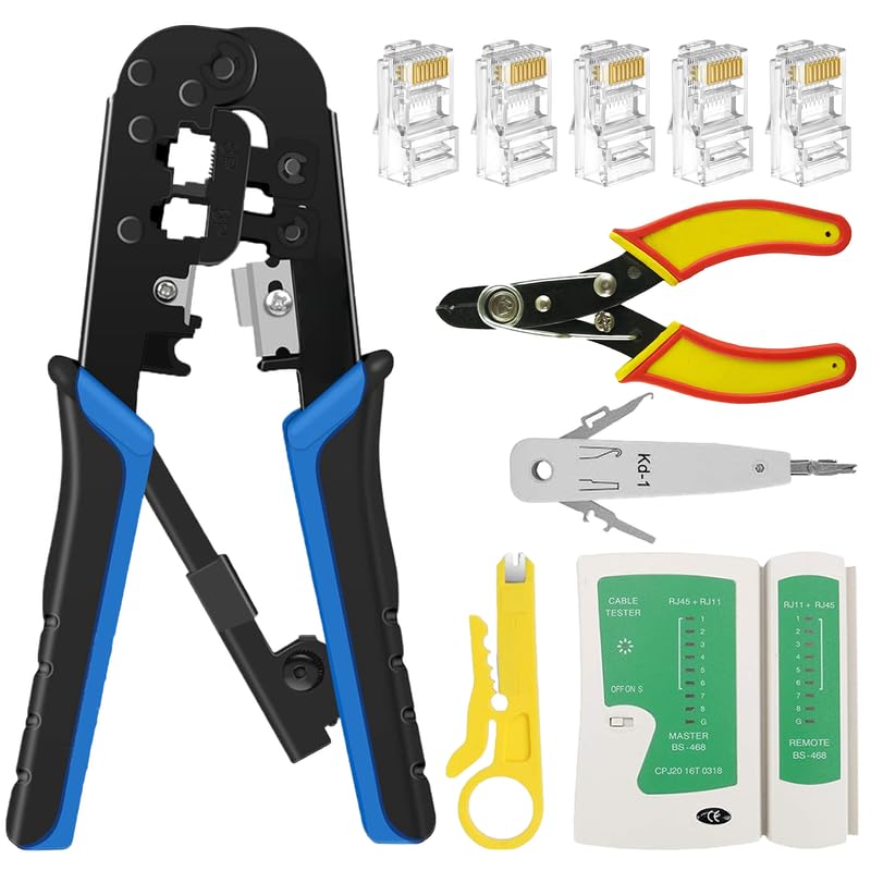 FEDUS RJ45 Crimping Tool Kit, Crimping Tool rj45 Crimping machine for Cat6A Cat5E Cat5 RJ45 Ethernet tool kit, 25PCS rj45 Connector, Network lan Tester, Cut and Strip Tool, Punch Down Tool,Wire Cutter (B083S8NJ5D) Amazon Price History, Amazon Price Tracker