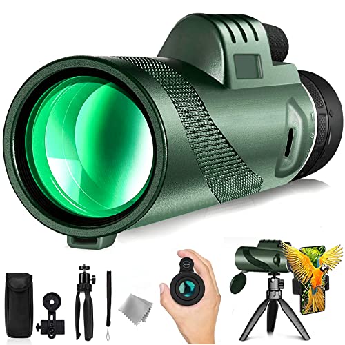 80x100 Monocular Telescope with Smartphone Holder & Tripod, Adults High Definition Monocular Telescope for Stargazing Hunting Wildlife Bird Watching Travel Camping Hikingï¼Highly Giftable