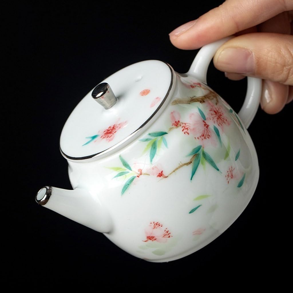 Tetera de cerámica Pintada a Mano con diseño de Flor de durazno para una Persona, Exquisita Tetera pequeña, Tetera China para el hogar, Juego de té.