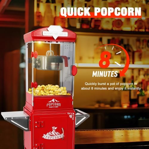 Miniatura 4 de Popcorn Machine with Cart Wheels - Pop Corn Machine Maker with Stainless Steel Kettle, with Stand, Theater Style Popcorn Machines for Family Movie