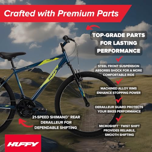 Huffy Stone Mountain Hardtail Mountain Bike for Boys/Girls/Men/Women, 20"/24"/26" Sizes, 6 or 21 Speed Shimano Twist Shifting, Front or Dual Suspension, Comfort Saddle, Sleek Colors