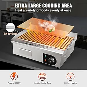 VEVOR Commercial Electric Griddle, 22", 1600W Countertop Flat Top Griddle, Stainless Steel Teppanyaki Grill w/Iron Cooking Plate, 122-572℉ Adjustable Temp Control 2 Shovels & Brushes, 110V VEVOR Commercial Electric Griddle 22 1600W Countertop Flat Top Griddle Stainless Steel Teppanyaki Grill wIron Cooking Plate 122 572 Adjustable Temp Control 2 Shovels Brushes 110V