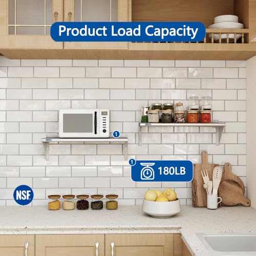 Image of HARDURA 2 Pack Stainless Steel Shelf 12 inch X 36 inch, 180LB Commercial Wall Mount Metal Shelving with Backsplash and Brackets for Kitchen, Restaurant, Laundry Room and Home