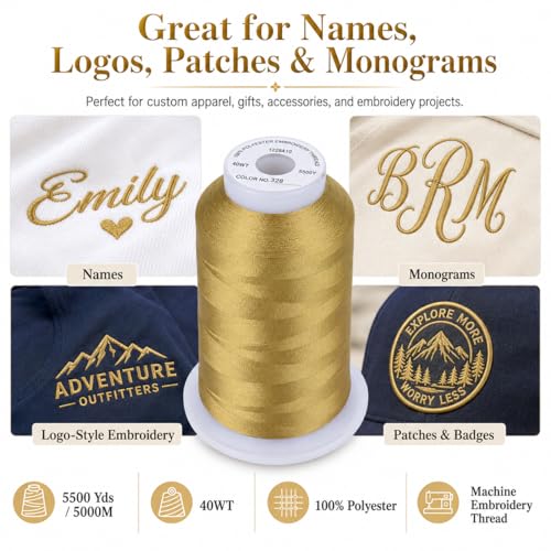Image of Simthread Embroidery Machine Thread 5000M 40WT Polyester, Khaki 348 | 5000M 40WT polyester thread feeds smoothly for home or commercial embroidery projects.