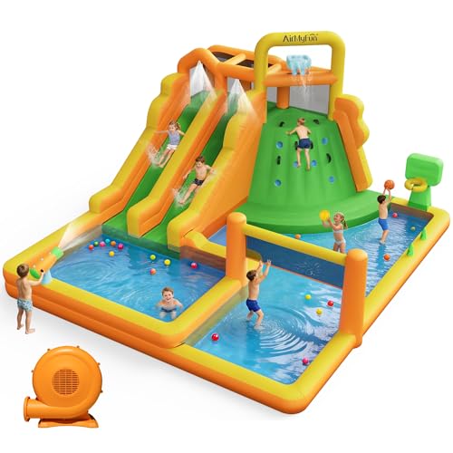 AirMyFun Inflatable Water Slide for Kids Backyard, 10 in 1 Water Park with Double Long Slides,...
